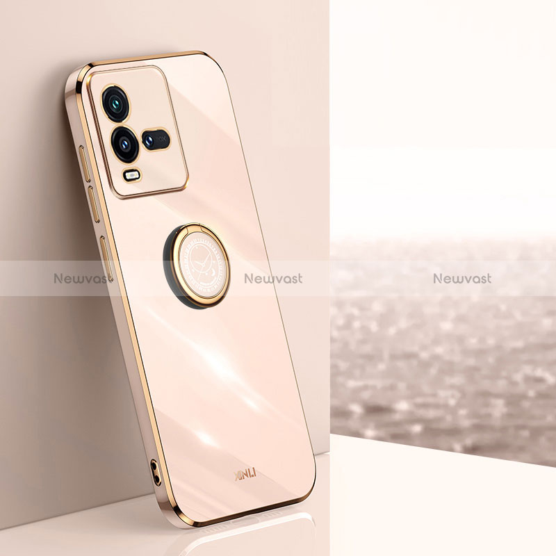 Ultra-thin Silicone Gel Soft Case Cover with Magnetic Finger Ring Stand XL1 for Vivo iQOO 10 5G Gold