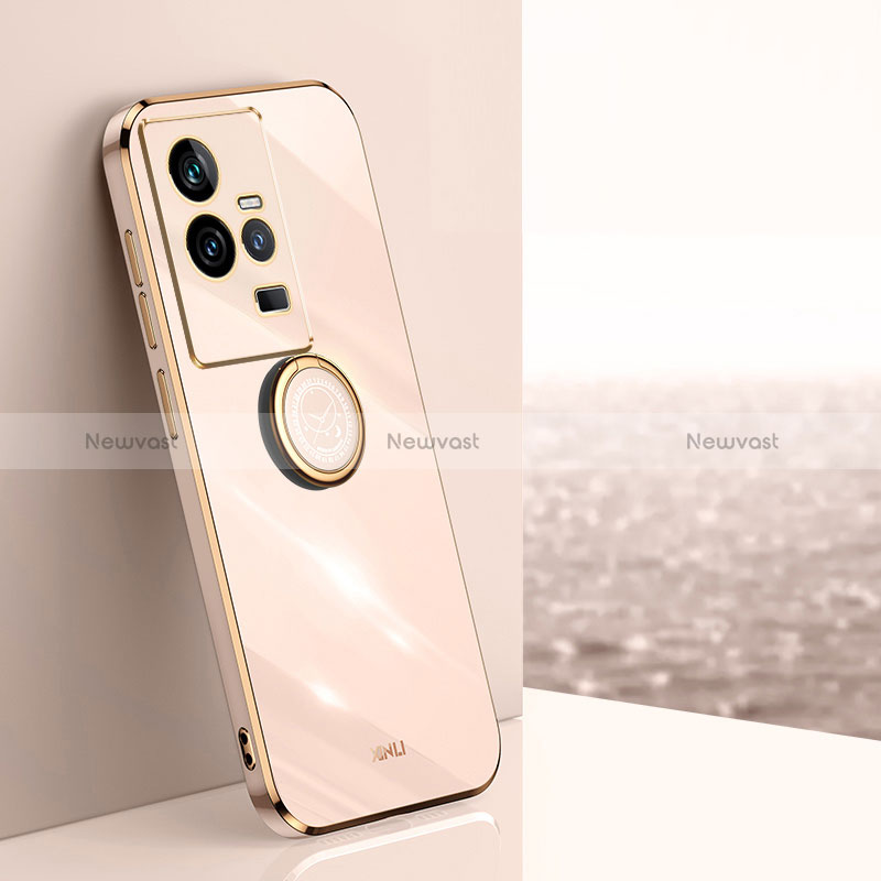 Ultra-thin Silicone Gel Soft Case Cover with Magnetic Finger Ring Stand XL1 for Vivo iQOO 11 5G Gold