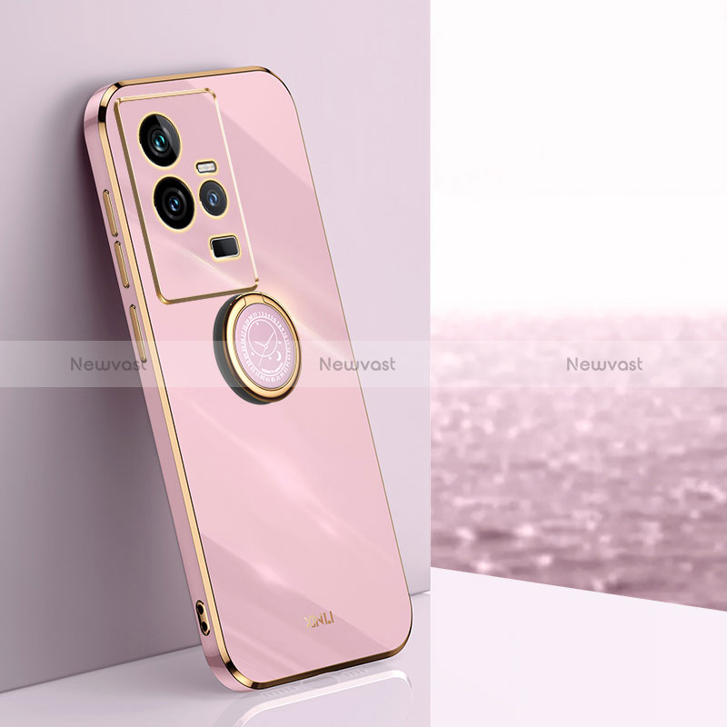 Ultra-thin Silicone Gel Soft Case Cover with Magnetic Finger Ring Stand XL1 for Vivo iQOO 11 5G Pink