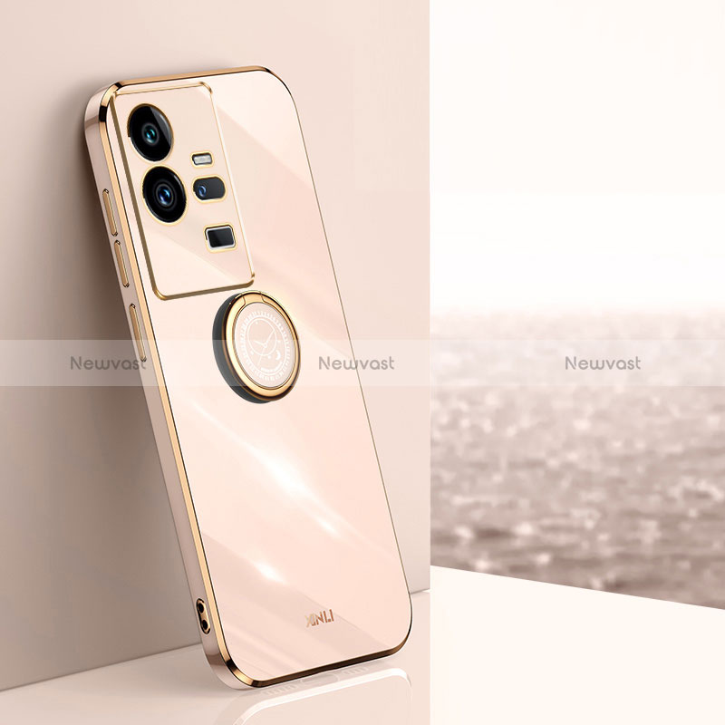 Ultra-thin Silicone Gel Soft Case Cover with Magnetic Finger Ring Stand XL1 for Vivo iQOO 11 Pro 5G Gold