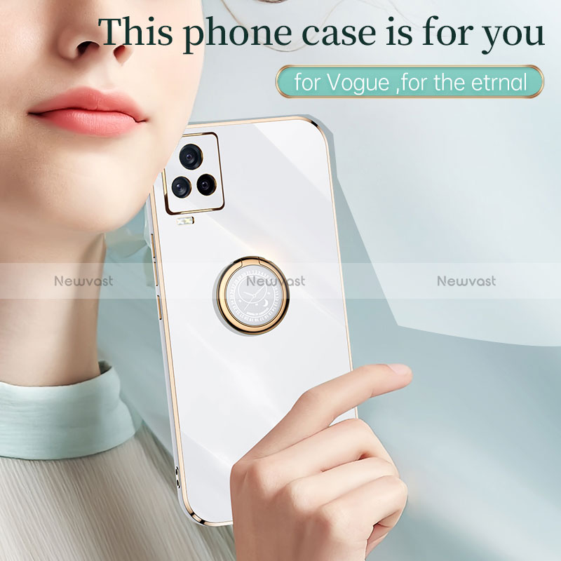 Ultra-thin Silicone Gel Soft Case Cover with Magnetic Finger Ring Stand XL1 for Vivo iQOO 7 5G