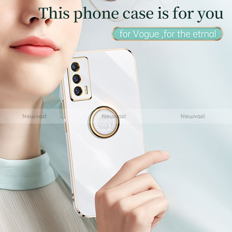 Ultra-thin Silicone Gel Soft Case Cover with Magnetic Finger Ring Stand XL1 for Vivo iQOO 7 India 5G