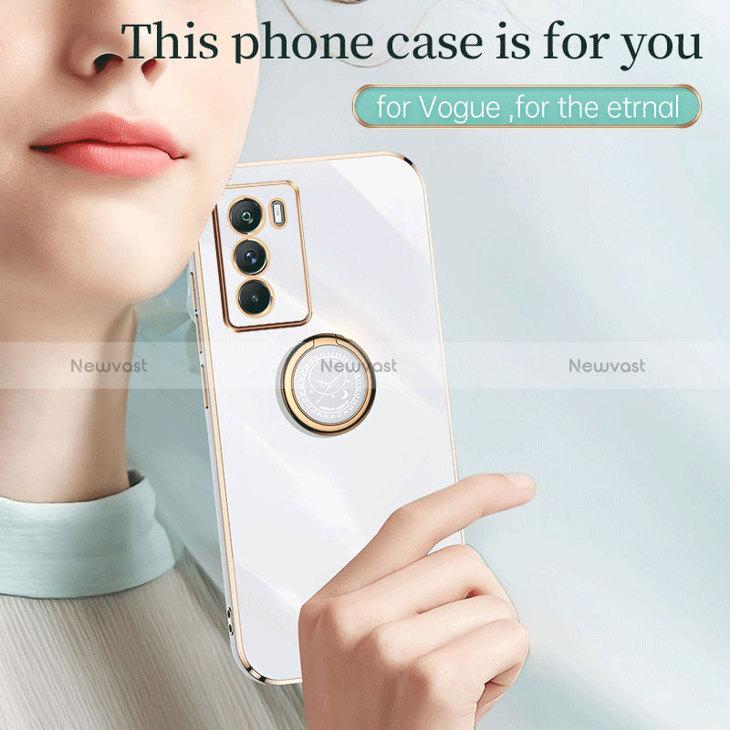 Ultra-thin Silicone Gel Soft Case Cover with Magnetic Finger Ring Stand XL1 for Vivo iQOO 9 SE 5G