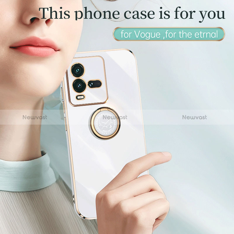 Ultra-thin Silicone Gel Soft Case Cover with Magnetic Finger Ring Stand XL1 for Vivo iQOO 9T 5G