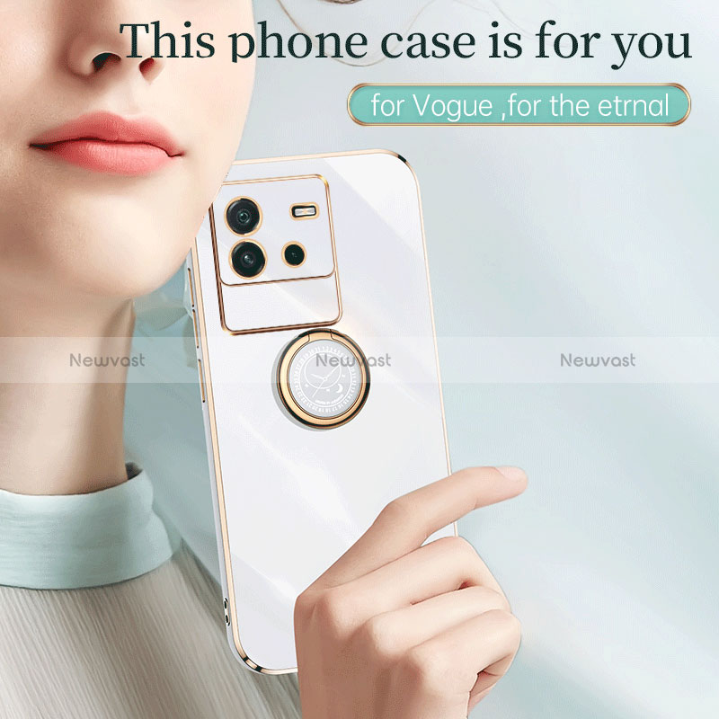 Ultra-thin Silicone Gel Soft Case Cover with Magnetic Finger Ring Stand XL1 for Vivo iQOO Neo6 SE 5G