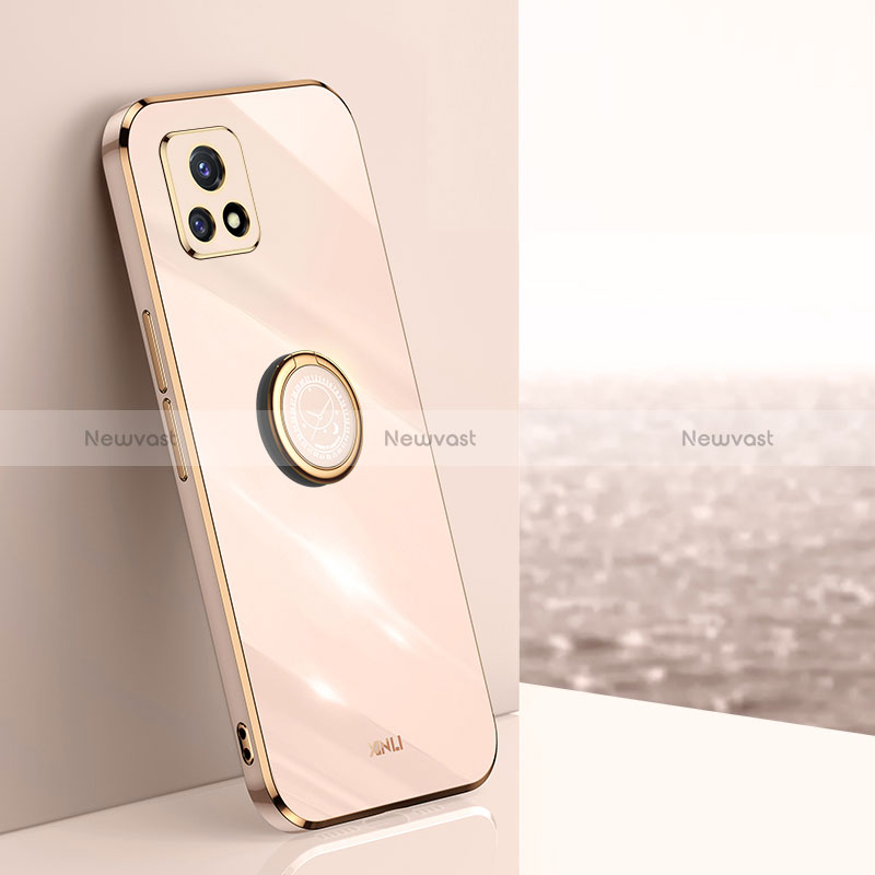 Ultra-thin Silicone Gel Soft Case Cover with Magnetic Finger Ring Stand XL1 for Vivo iQOO U3 5G Gold