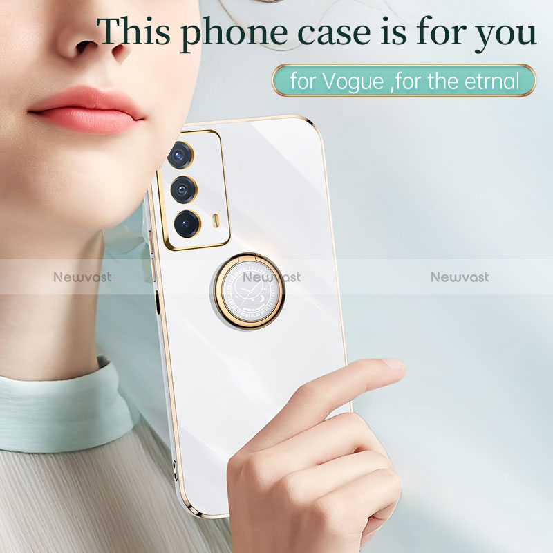 Ultra-thin Silicone Gel Soft Case Cover with Magnetic Finger Ring Stand XL1 for Vivo iQOO Z5 5G