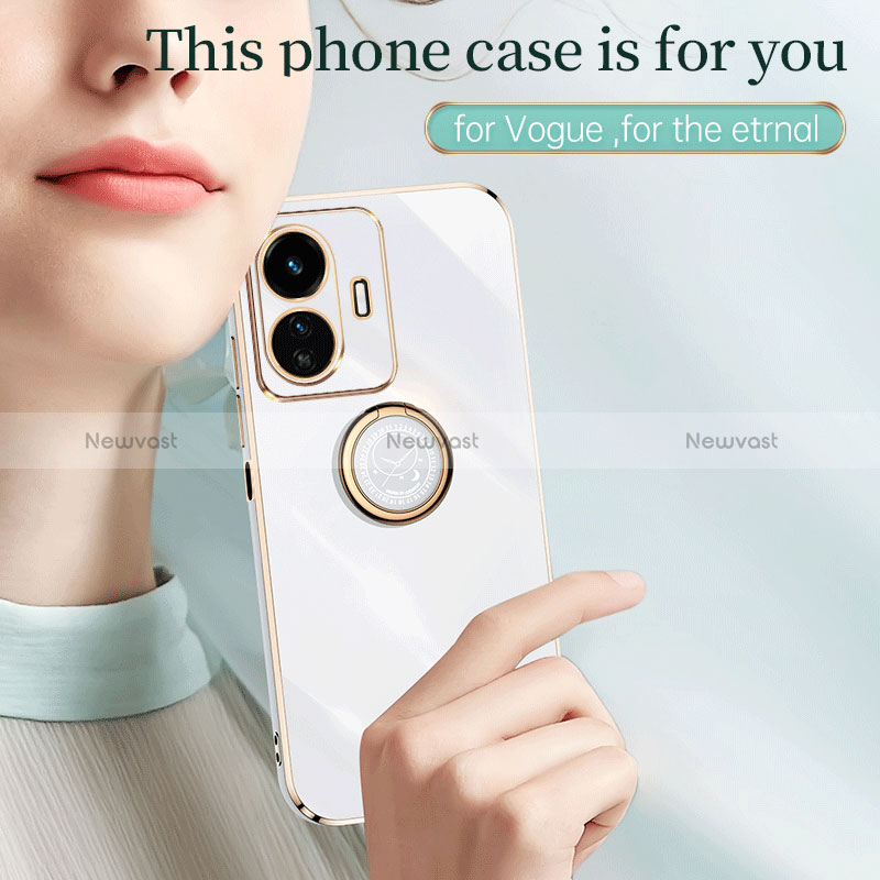 Ultra-thin Silicone Gel Soft Case Cover with Magnetic Finger Ring Stand XL1 for Vivo iQOO Z6 Lite 5G