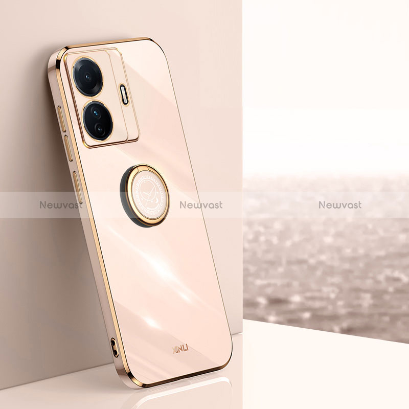 Ultra-thin Silicone Gel Soft Case Cover with Magnetic Finger Ring Stand XL1 for Vivo iQOO Z6 Pro 5G Gold