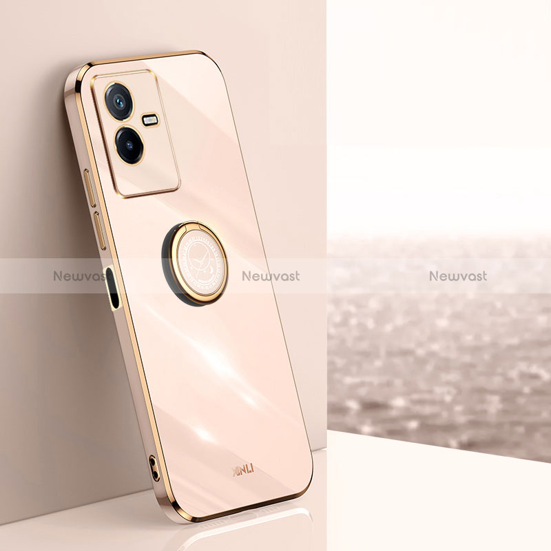 Ultra-thin Silicone Gel Soft Case Cover with Magnetic Finger Ring Stand XL1 for Vivo iQOO Z6x Gold