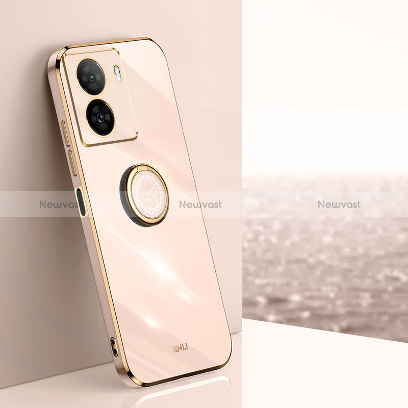 Ultra-thin Silicone Gel Soft Case Cover with Magnetic Finger Ring Stand XL1 for Vivo iQOO Z7 5G Gold