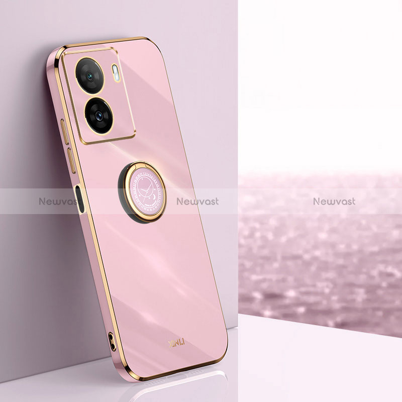 Ultra-thin Silicone Gel Soft Case Cover with Magnetic Finger Ring Stand XL1 for Vivo iQOO Z7x 5G
