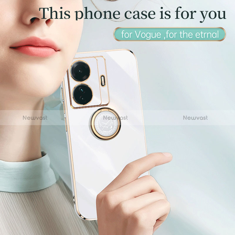 Ultra-thin Silicone Gel Soft Case Cover with Magnetic Finger Ring Stand XL1 for Vivo T1 5G