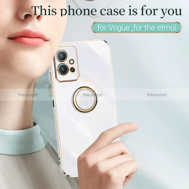 Ultra-thin Silicone Gel Soft Case Cover with Magnetic Finger Ring Stand XL1 for Vivo T1 5G India