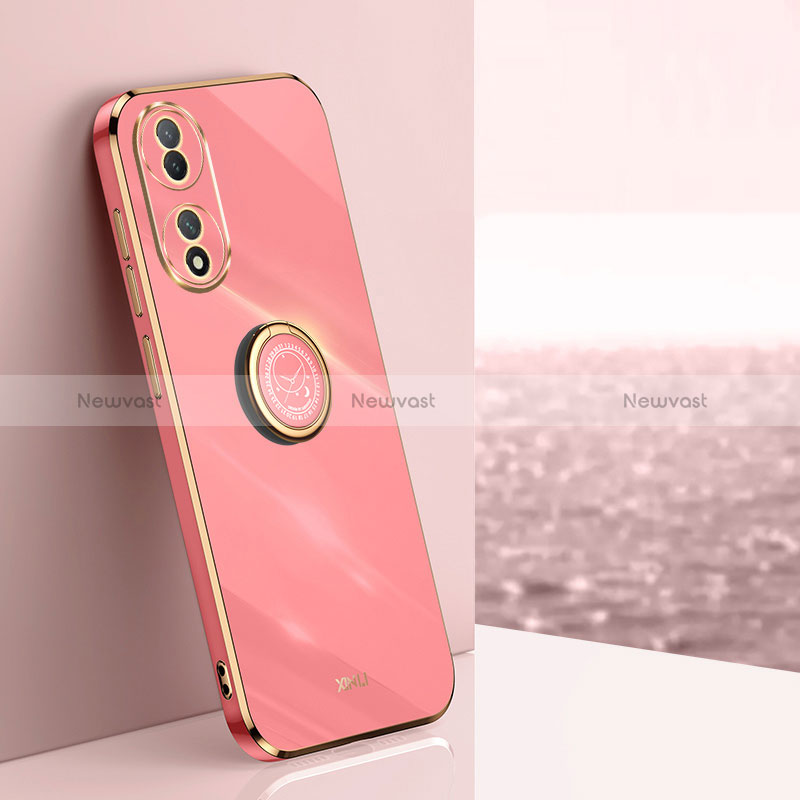 Ultra-thin Silicone Gel Soft Case Cover with Magnetic Finger Ring Stand XL1 for Vivo T2 5G Hot Pink