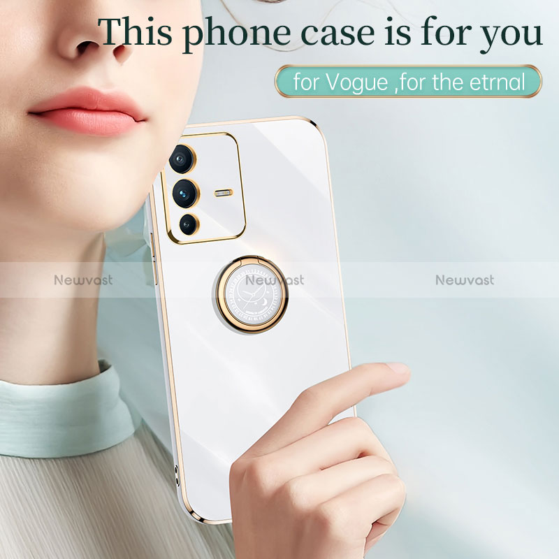 Ultra-thin Silicone Gel Soft Case Cover with Magnetic Finger Ring Stand XL1 for Vivo V23 Pro 5G