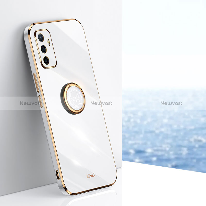 Ultra-thin Silicone Gel Soft Case Cover with Magnetic Finger Ring Stand XL1 for Vivo V23e White