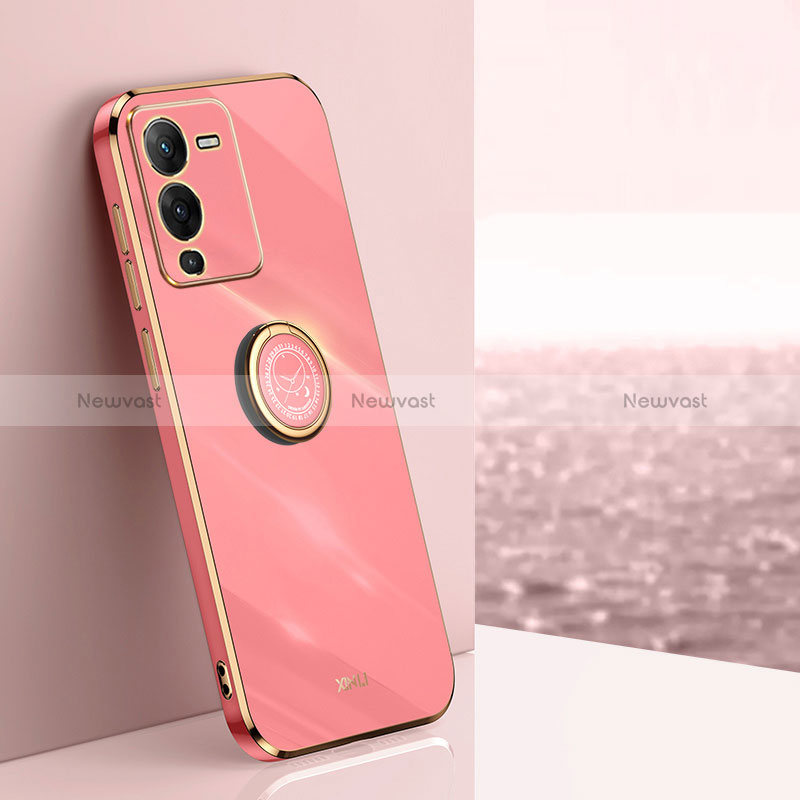 Ultra-thin Silicone Gel Soft Case Cover with Magnetic Finger Ring Stand XL1 for Vivo V25 Pro 5G