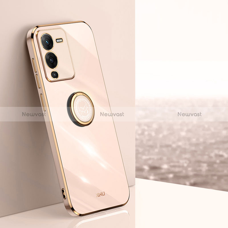 Ultra-thin Silicone Gel Soft Case Cover with Magnetic Finger Ring Stand XL1 for Vivo V25 Pro 5G Gold