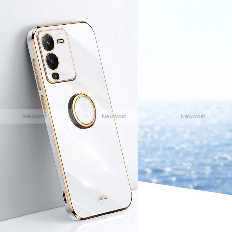 Ultra-thin Silicone Gel Soft Case Cover with Magnetic Finger Ring Stand XL1 for Vivo V25 Pro 5G White