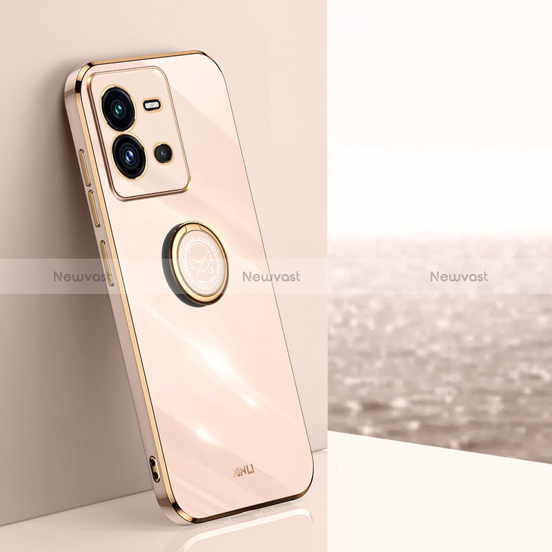 Ultra-thin Silicone Gel Soft Case Cover with Magnetic Finger Ring Stand XL1 for Vivo V25e Gold