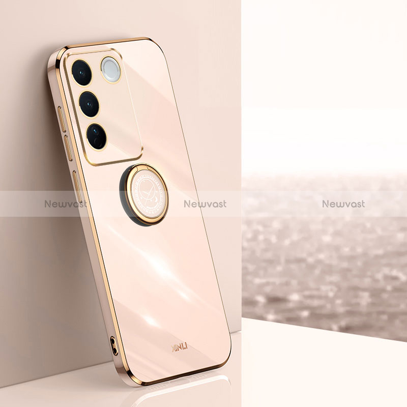 Ultra-thin Silicone Gel Soft Case Cover with Magnetic Finger Ring Stand XL1 for Vivo V27 5G Gold