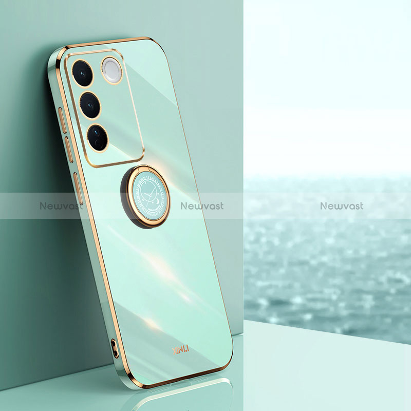 Ultra-thin Silicone Gel Soft Case Cover with Magnetic Finger Ring Stand XL1 for Vivo V27 Pro 5G Green