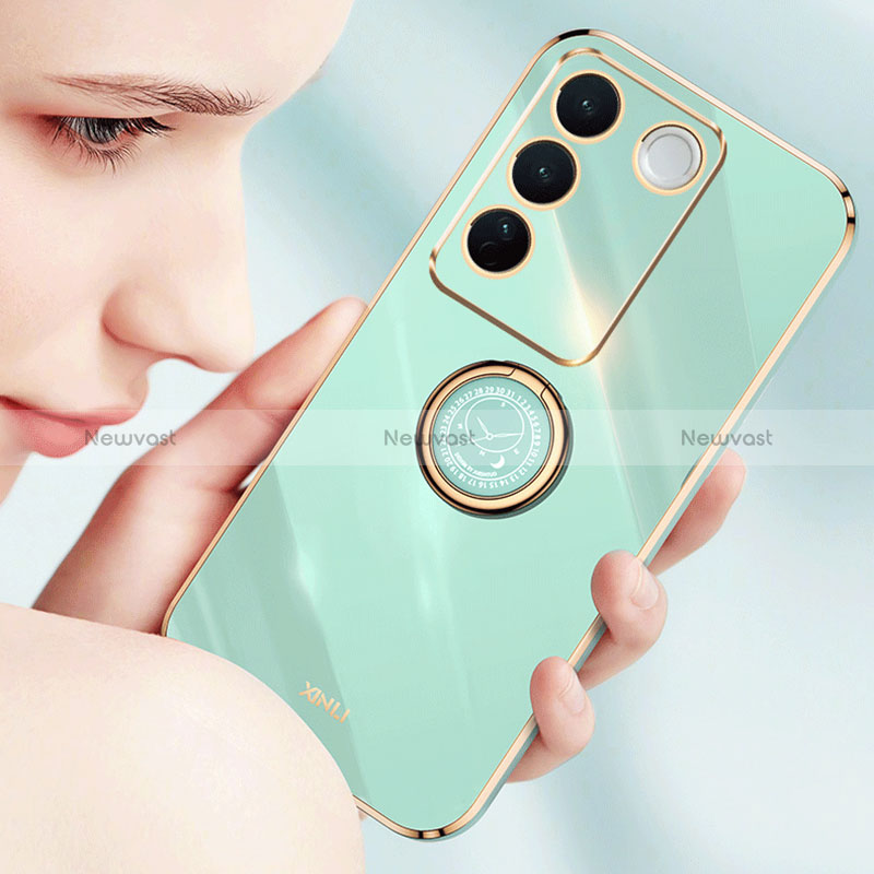 Ultra-thin Silicone Gel Soft Case Cover with Magnetic Finger Ring Stand XL1 for Vivo V27e 5G