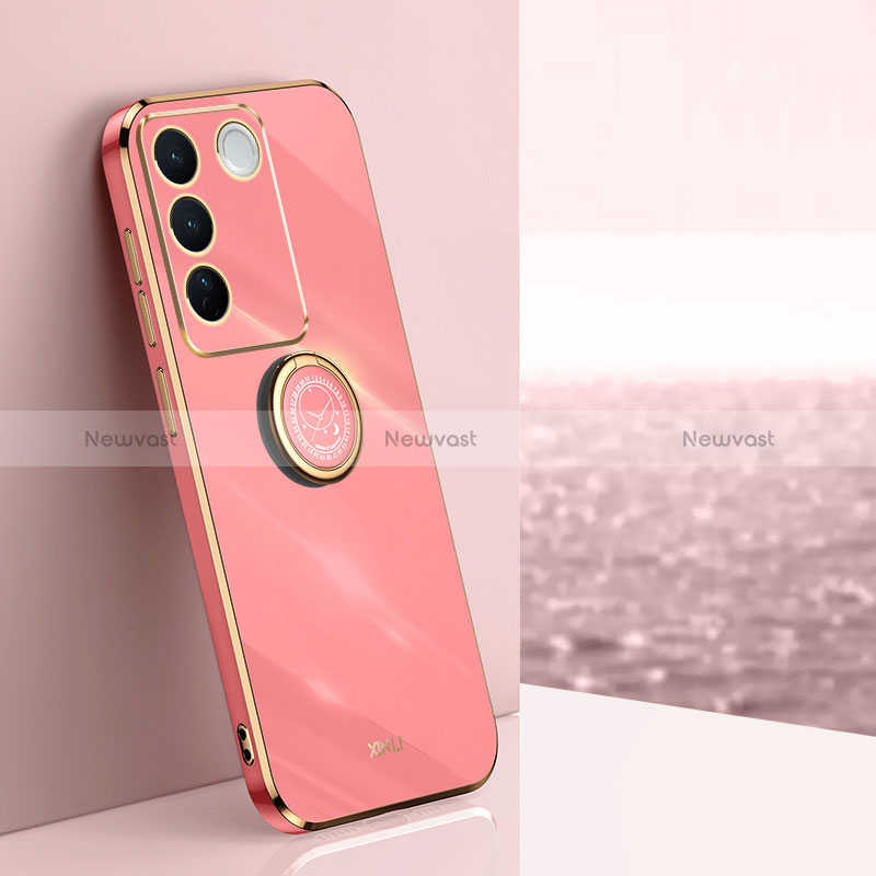 Ultra-thin Silicone Gel Soft Case Cover with Magnetic Finger Ring Stand XL1 for Vivo V27e 5G