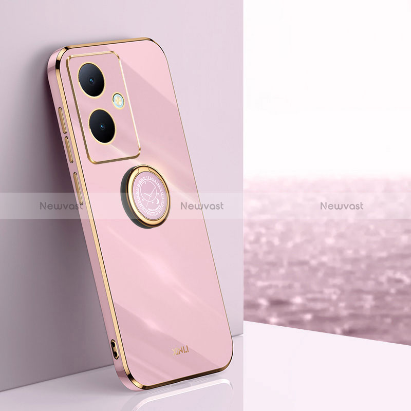 Ultra-thin Silicone Gel Soft Case Cover with Magnetic Finger Ring Stand XL1 for Vivo V29 Lite 5G