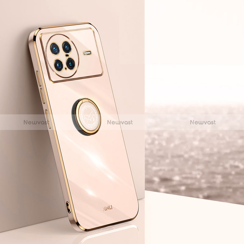 Ultra-thin Silicone Gel Soft Case Cover with Magnetic Finger Ring Stand XL1 for Vivo X Note Gold