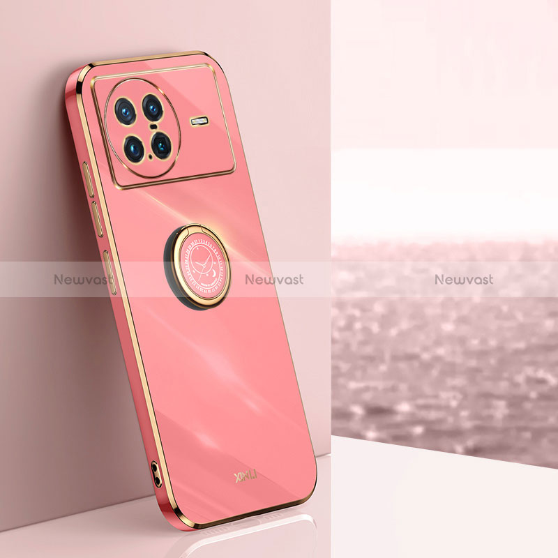 Ultra-thin Silicone Gel Soft Case Cover with Magnetic Finger Ring Stand XL1 for Vivo X Note Hot Pink