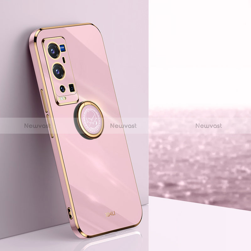 Ultra-thin Silicone Gel Soft Case Cover with Magnetic Finger Ring Stand XL1 for Vivo X60 Pro+ Plus 5G