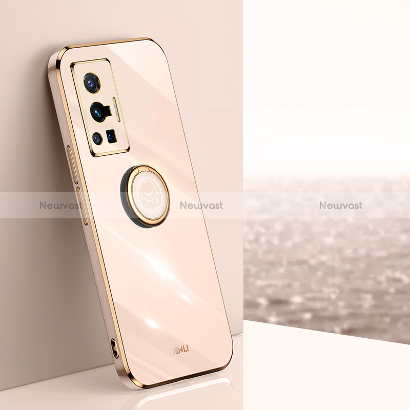 Ultra-thin Silicone Gel Soft Case Cover with Magnetic Finger Ring Stand XL1 for Vivo X70 Pro 5G Gold