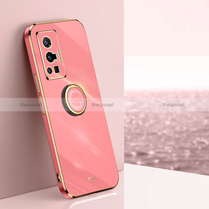 Ultra-thin Silicone Gel Soft Case Cover with Magnetic Finger Ring Stand XL1 for Vivo X70 Pro 5G Hot Pink