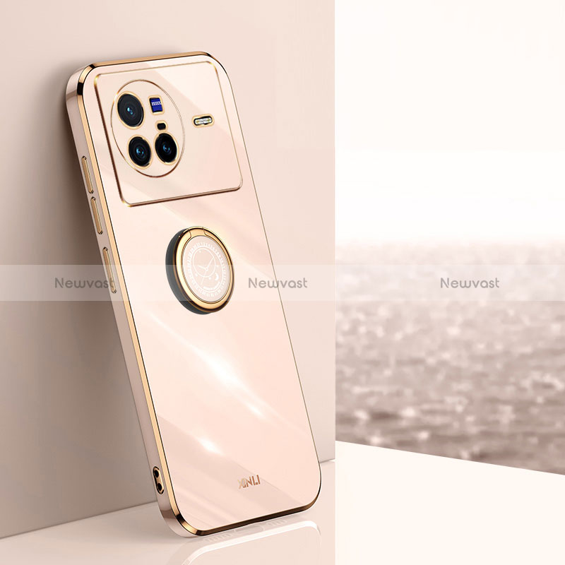 Ultra-thin Silicone Gel Soft Case Cover with Magnetic Finger Ring Stand XL1 for Vivo X80 5G Gold