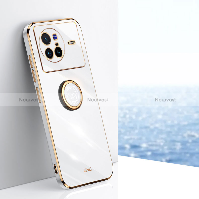 Ultra-thin Silicone Gel Soft Case Cover with Magnetic Finger Ring Stand XL1 for Vivo X80 5G White