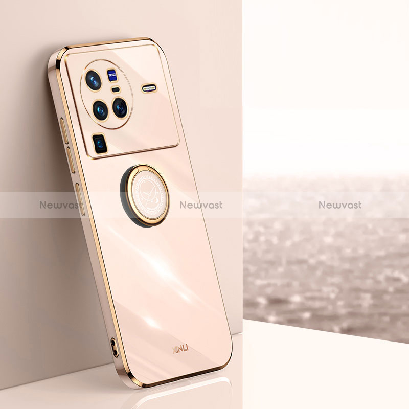 Ultra-thin Silicone Gel Soft Case Cover with Magnetic Finger Ring Stand XL1 for Vivo X80 Pro 5G Gold