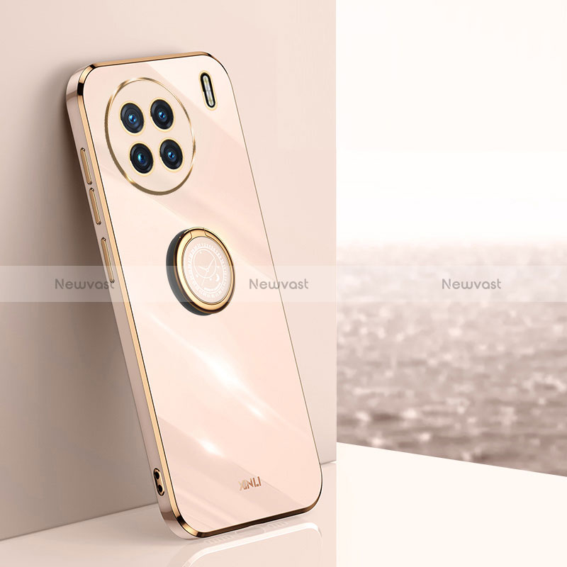 Ultra-thin Silicone Gel Soft Case Cover with Magnetic Finger Ring Stand XL1 for Vivo X90 5G Gold