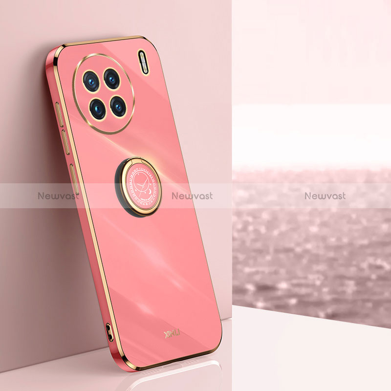 Ultra-thin Silicone Gel Soft Case Cover with Magnetic Finger Ring Stand XL1 for Vivo X90 5G Hot Pink