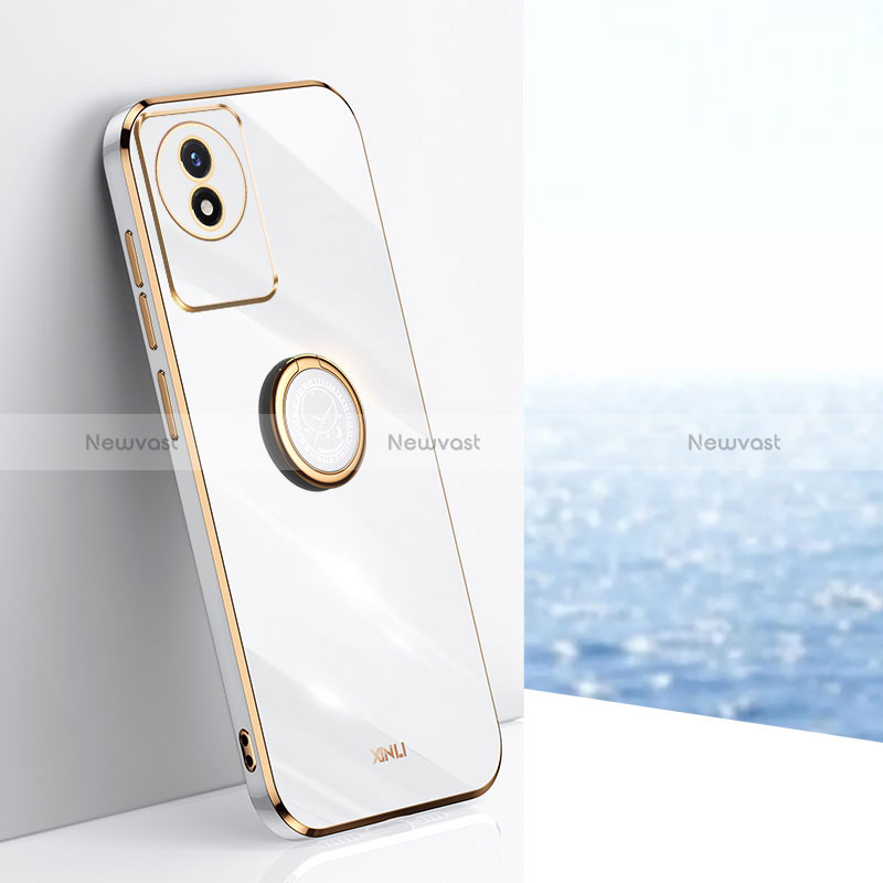 Ultra-thin Silicone Gel Soft Case Cover with Magnetic Finger Ring Stand XL1 for Vivo Y02 White