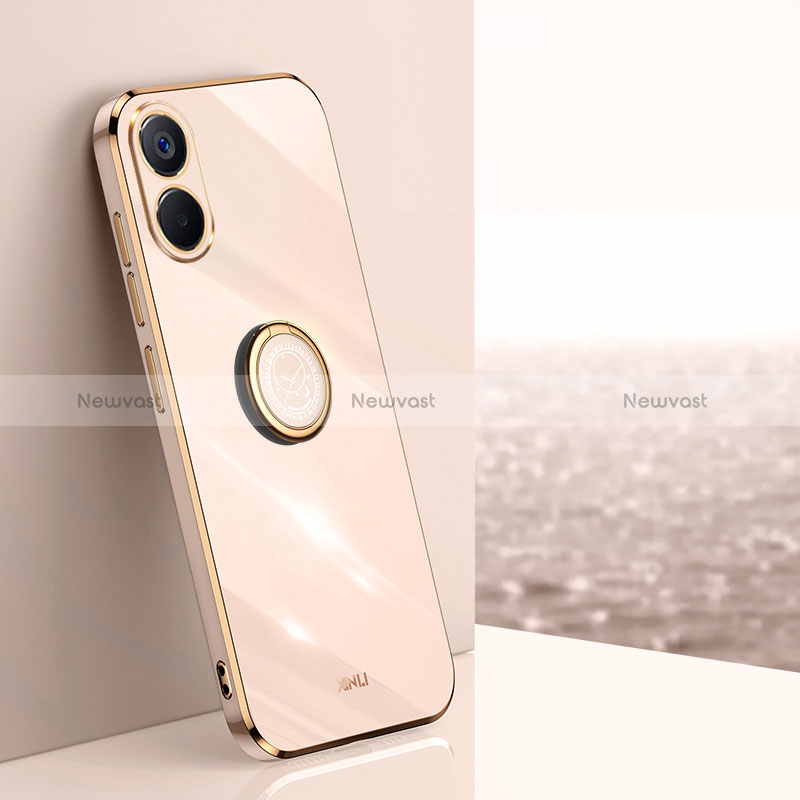 Ultra-thin Silicone Gel Soft Case Cover with Magnetic Finger Ring Stand XL1 for Vivo Y02S Gold