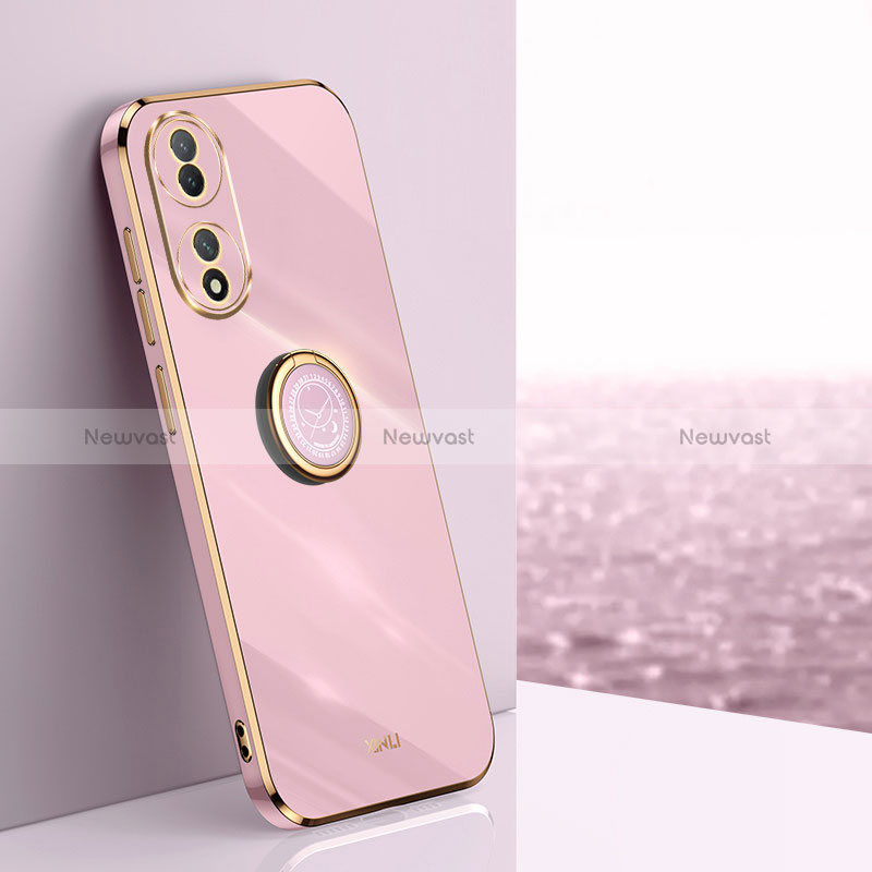 Ultra-thin Silicone Gel Soft Case Cover with Magnetic Finger Ring Stand XL1 for Vivo Y100 5G Pink