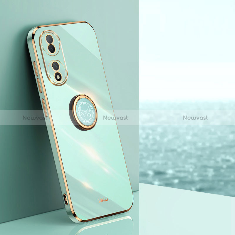 Ultra-thin Silicone Gel Soft Case Cover with Magnetic Finger Ring Stand XL1 for Vivo Y100A 5G Green