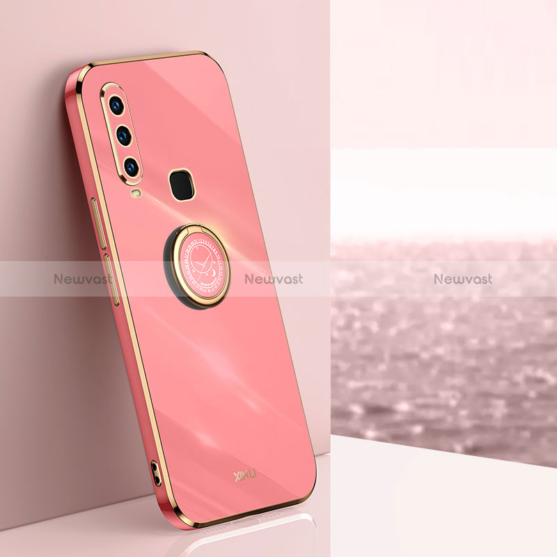 Ultra-thin Silicone Gel Soft Case Cover with Magnetic Finger Ring Stand XL1 for Vivo Y12 Hot Pink