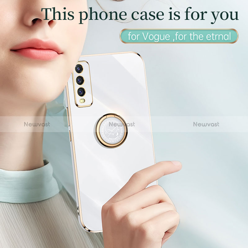 Ultra-thin Silicone Gel Soft Case Cover with Magnetic Finger Ring Stand XL1 for Vivo Y12A