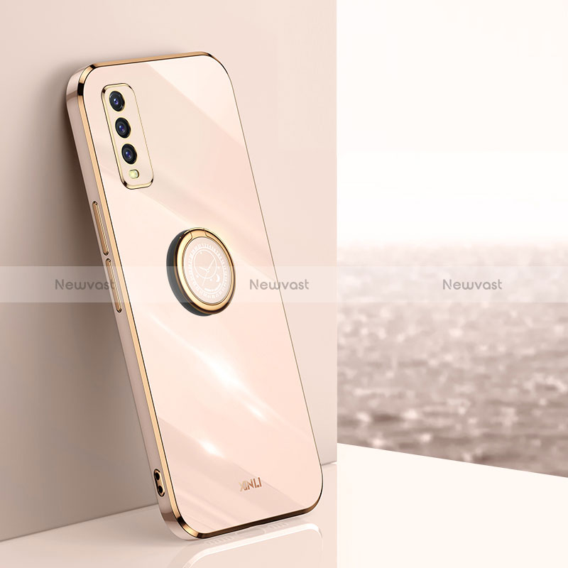 Ultra-thin Silicone Gel Soft Case Cover with Magnetic Finger Ring Stand XL1 for Vivo Y12s Gold