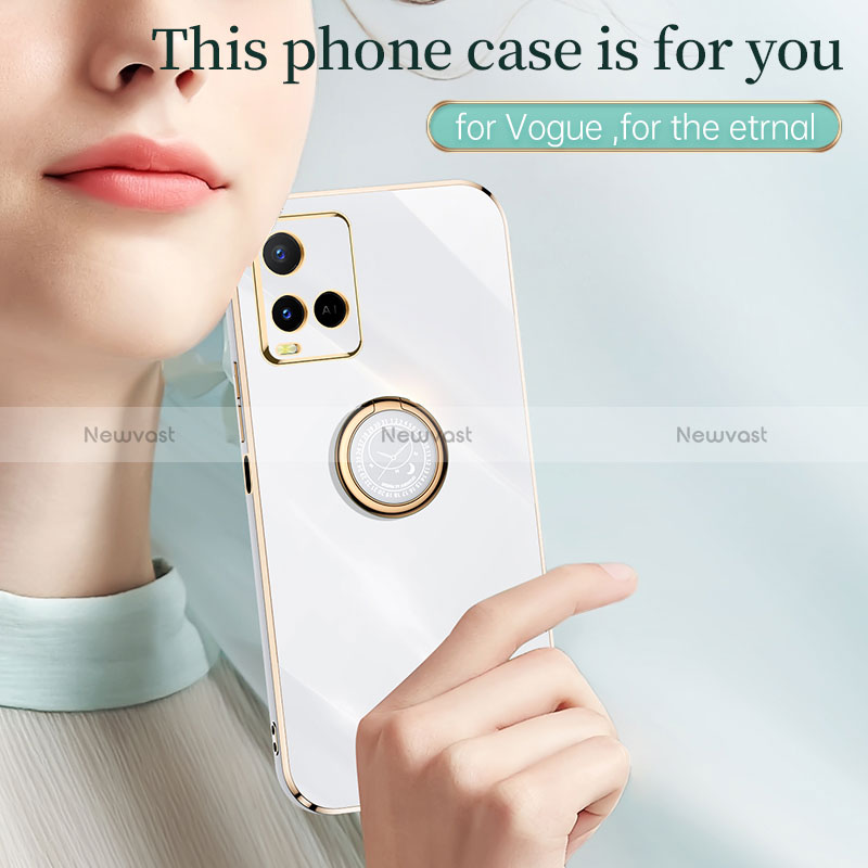 Ultra-thin Silicone Gel Soft Case Cover with Magnetic Finger Ring Stand XL1 for Vivo Y21