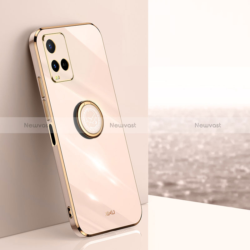 Ultra-thin Silicone Gel Soft Case Cover with Magnetic Finger Ring Stand XL1 for Vivo Y21 Gold