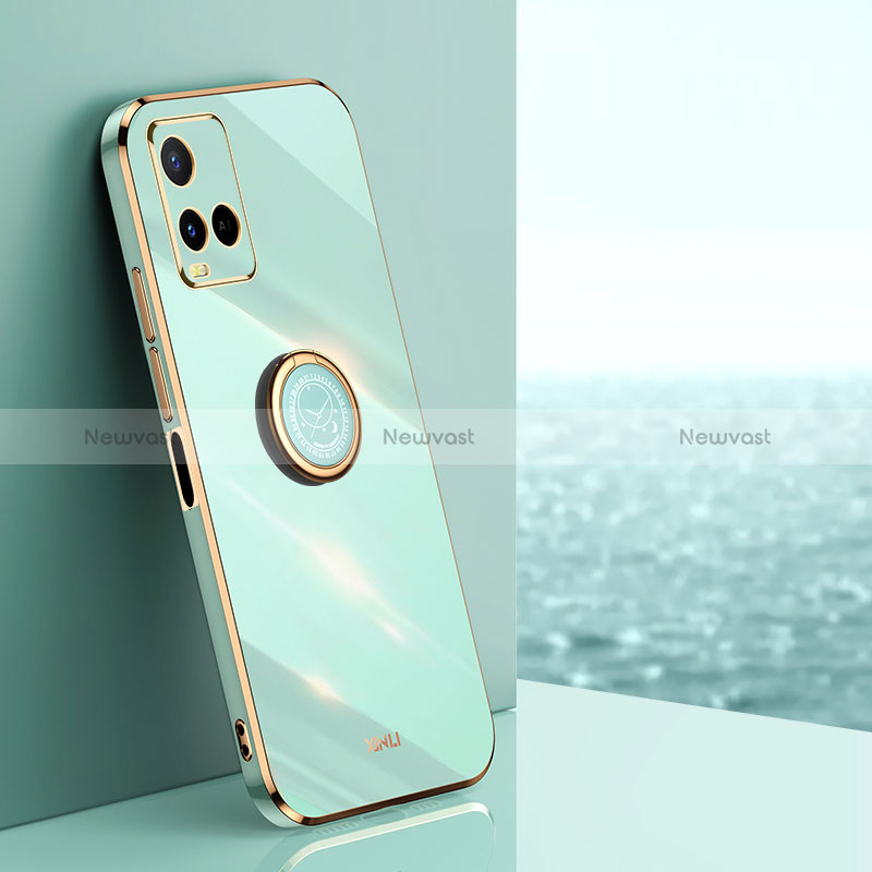 Ultra-thin Silicone Gel Soft Case Cover with Magnetic Finger Ring Stand XL1 for Vivo Y21s Green